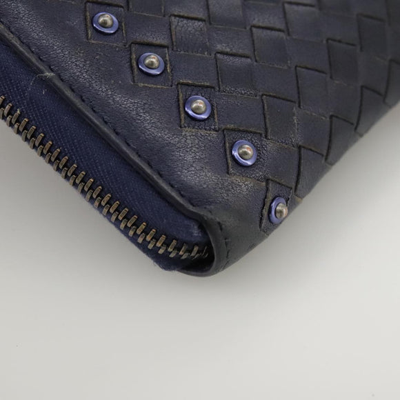 BOTTEGA VENETA INTRECCIATO Long Wallet Leather Black Silver Auth bs21015