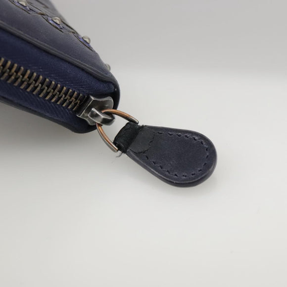 BOTTEGA VENETA INTRECCIATO Long Wallet Leather Black Silver Auth bs21015