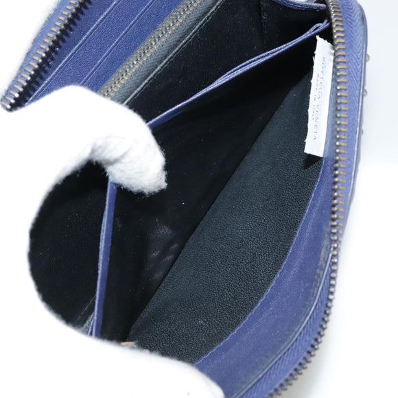 BOTTEGA VENETA INTRECCIATO Long Wallet Leather Black Silver Auth bs21015