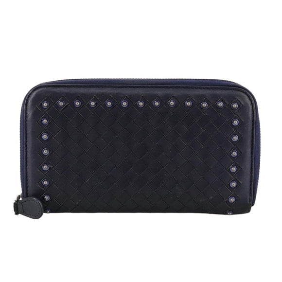 BOTTEGA VENETA INTRECCIATO Long Wallet Leather Black Silver Auth bs21015