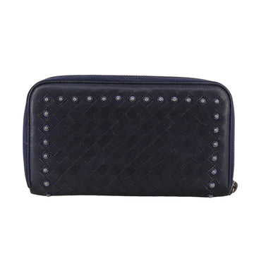 BOTTEGA VENETA INTRECCIATO Long Wallet Leather Black Silver Auth bs21015 - 0
