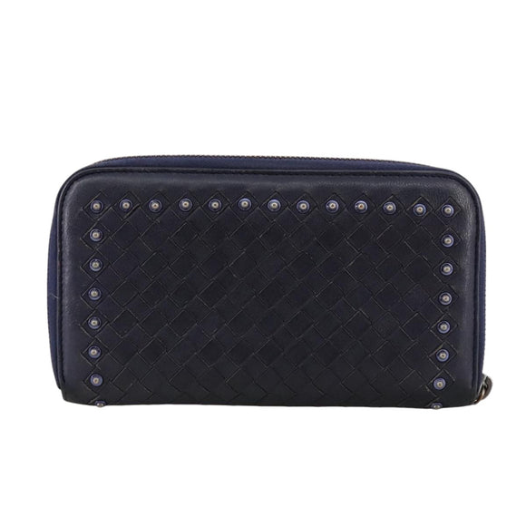 BOTTEGA VENETA INTRECCIATO Long Wallet Leather Black Silver Auth bs21015