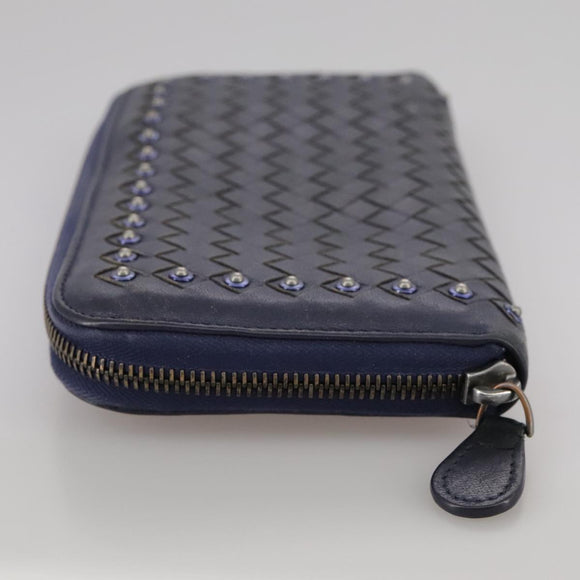 BOTTEGA VENETA INTRECCIATO Long Wallet Leather Black Silver Auth bs21015