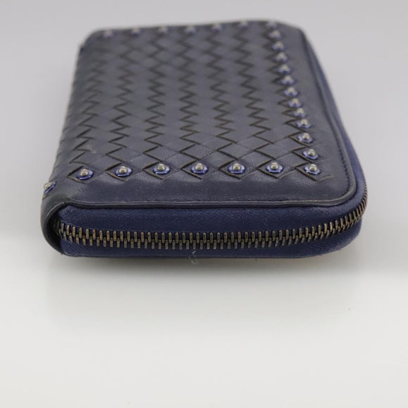 BOTTEGA VENETA INTRECCIATO Long Wallet Leather Black Silver Auth bs21015