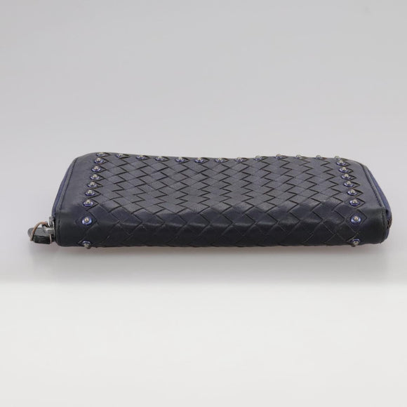 BOTTEGA VENETA INTRECCIATO Long Wallet Leather Black Silver Auth bs21015
