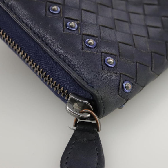 BOTTEGA VENETA INTRECCIATO Long Wallet Leather Black Silver Auth bs21015