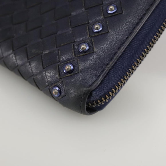 BOTTEGA VENETA INTRECCIATO Long Wallet Leather Black Silver Auth bs21015