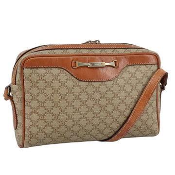 CELINE Macadam Canvas Shoulder Bag Beige Auth bs21025