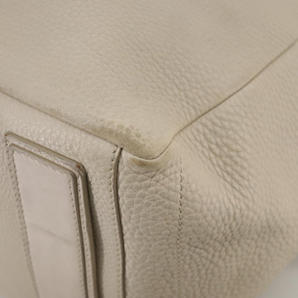 CELINE Hand Bag Leather Beige Gold Auth bs21026