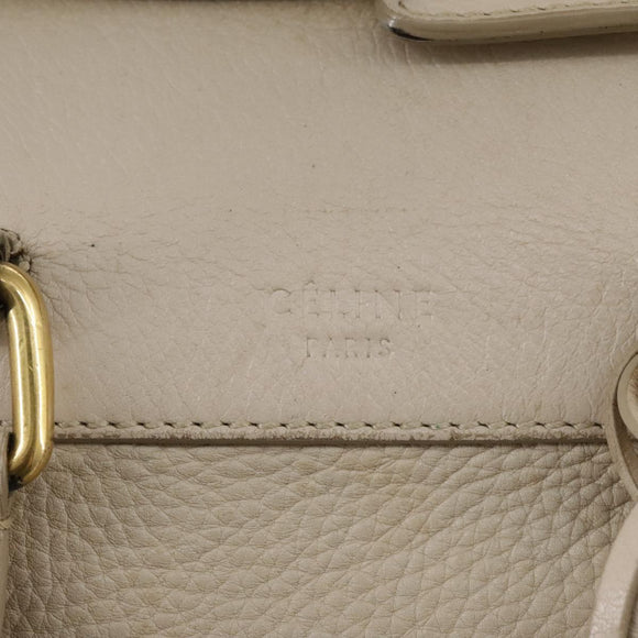 CELINE Hand Bag Leather Beige Gold Auth bs21026