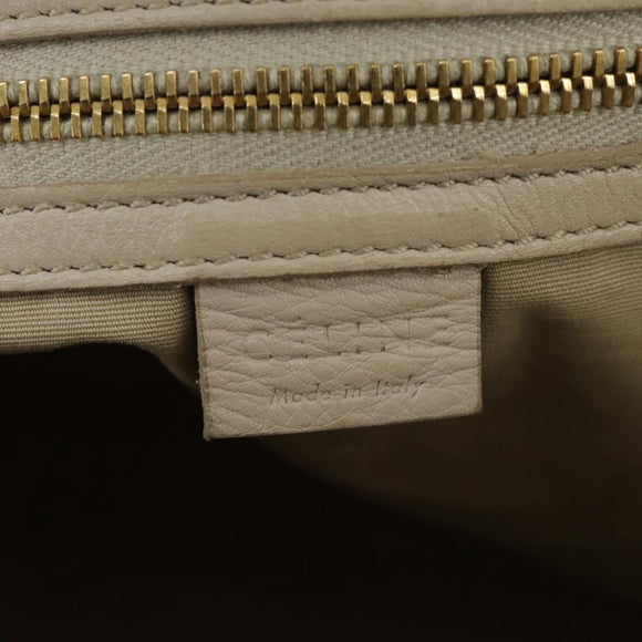 CELINE Hand Bag Leather Beige Gold Auth bs21026