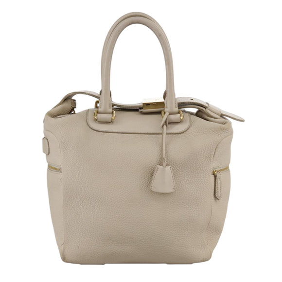 CELINE Hand Bag Leather Beige Gold Auth bs21026