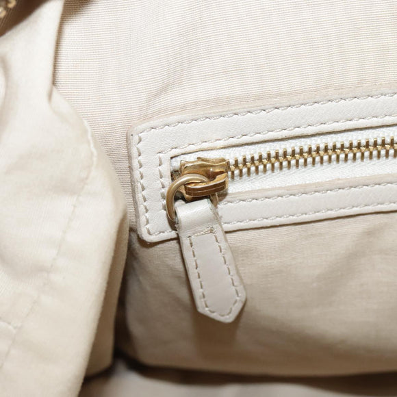 CELINE Hand Bag Leather Beige Gold Auth bs21026