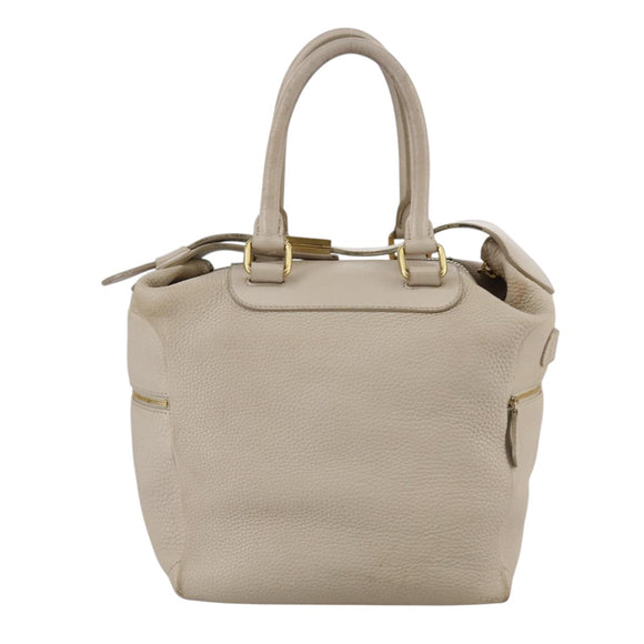 CELINE Hand Bag Leather Beige Gold Auth bs21026