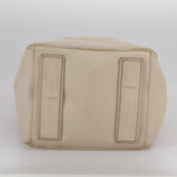 CELINE Hand Bag Leather Beige Gold Auth bs21026