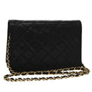 CHANEL Chain Matelasse Shoulder Bag Lamb Skin Gold Black CC Auth bs21032-1