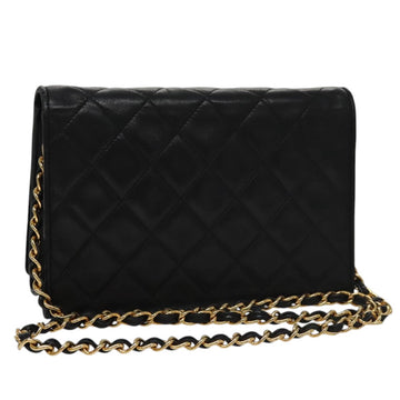 CHANEL Chain Matelasse Shoulder Bag Lamb Skin Gold Black CC Auth bs21032