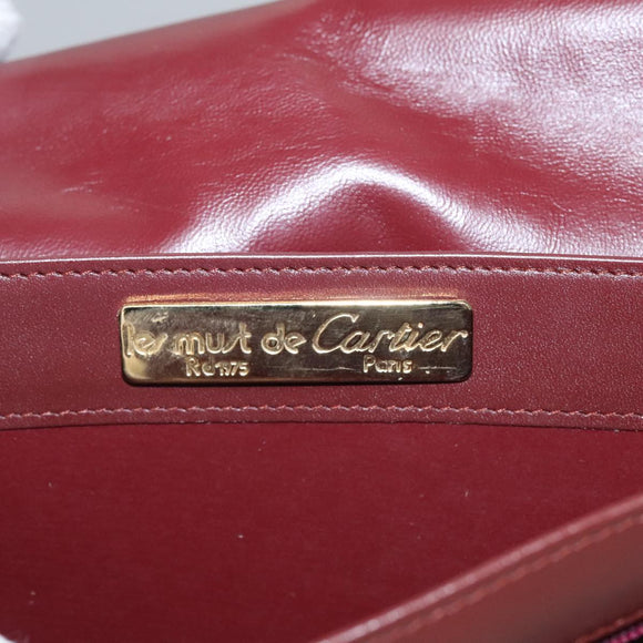 CARTIER Shoulder Bag Leather Red Auth bs21040