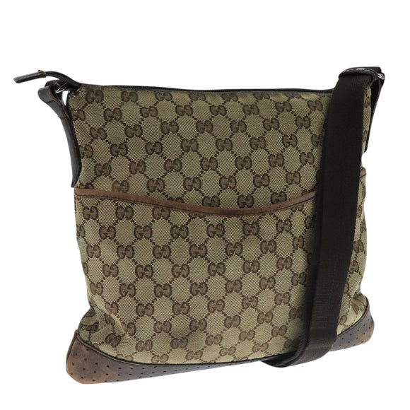 GUCCI GG Canvas Shoulder Bag Beige Silver 145857 Auth bs21051