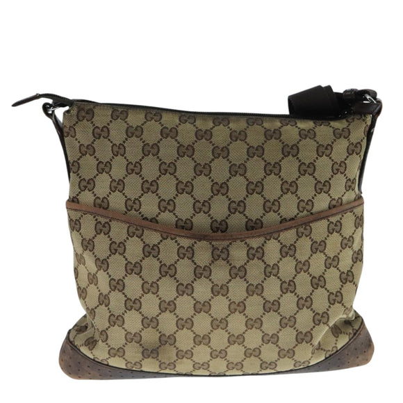GUCCI GG Canvas Shoulder Bag Beige Silver 145857 Auth bs21051