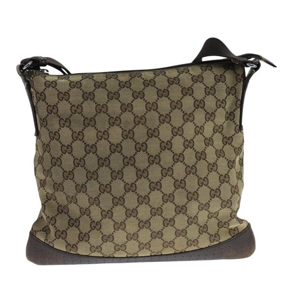 GUCCI GG Canvas Shoulder Bag Beige Silver 145857 Auth bs21051
