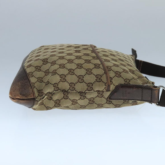 GUCCI GG Canvas Shoulder Bag Beige Silver 145857 Auth bs21051