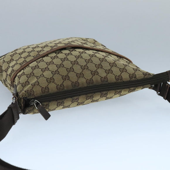 GUCCI GG Canvas Shoulder Bag Beige Silver 145857 Auth bs21051