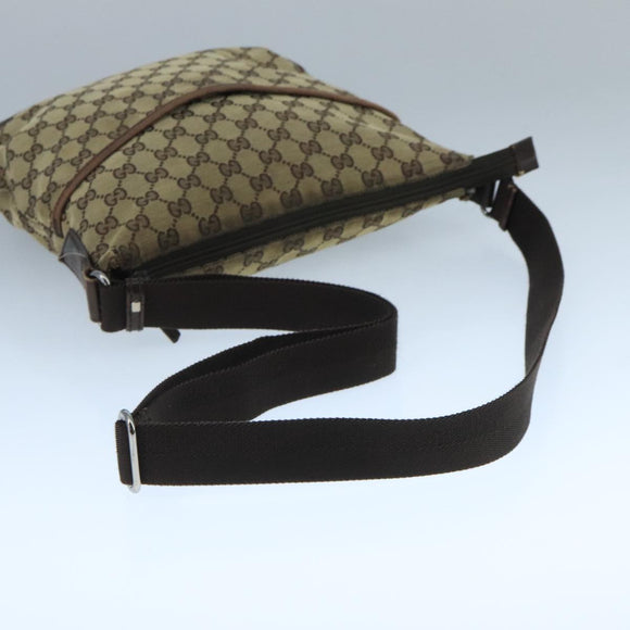 GUCCI GG Canvas Shoulder Bag Beige Silver 145857 Auth bs21051