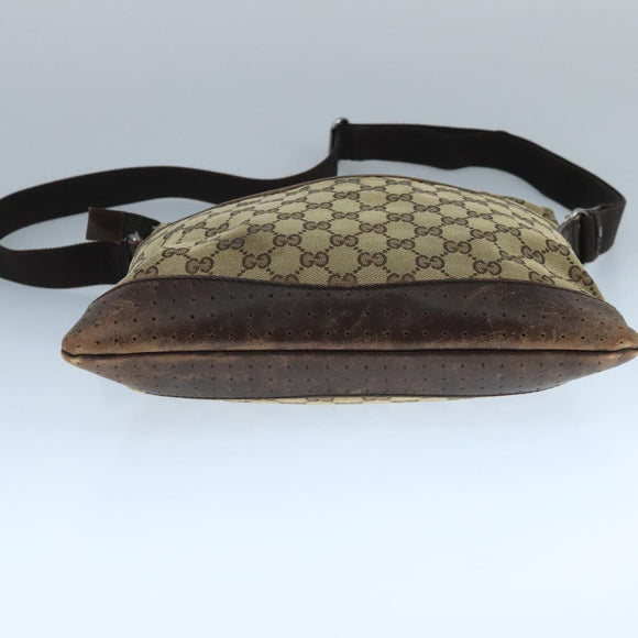 GUCCI GG Canvas Shoulder Bag Beige Silver 145857 Auth bs21051