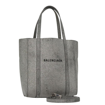 BALENCIAGA Everyday XXS Hand Bag Leather 2way Silver Auth bs21056