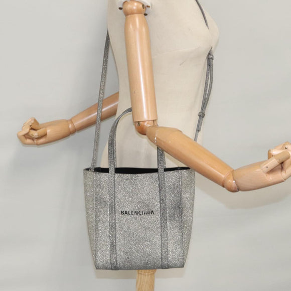 BALENCIAGA Everyday XXS Hand Bag Leather 2way Silver Auth bs21056