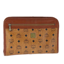 MCM Vicetos Logogram Clutch Bag PVC Leather Brown Gold Auth bs21066-1