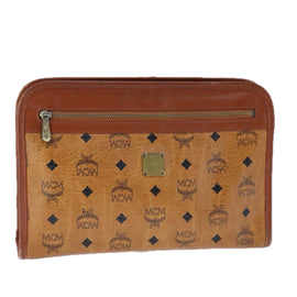MCM Vicetos Logogram Clutch Bag PVC Leather Brown Gold Auth bs21066