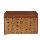 MCM Vicetos Logogram Clutch Bag PVC Leather Brown Gold Auth bs21066-2