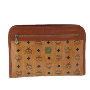 MCM Vicetos Logogram Clutch Bag PVC Leather Brown Gold Auth bs21066 - 0