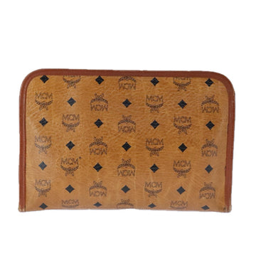 MCM Vicetos Logogram Clutch Bag PVC Leather Brown Gold Auth bs21066 - 0