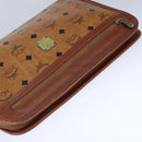 MCM Vicetos Logogram Clutch Bag PVC Leather Brown Gold Auth bs21066-5