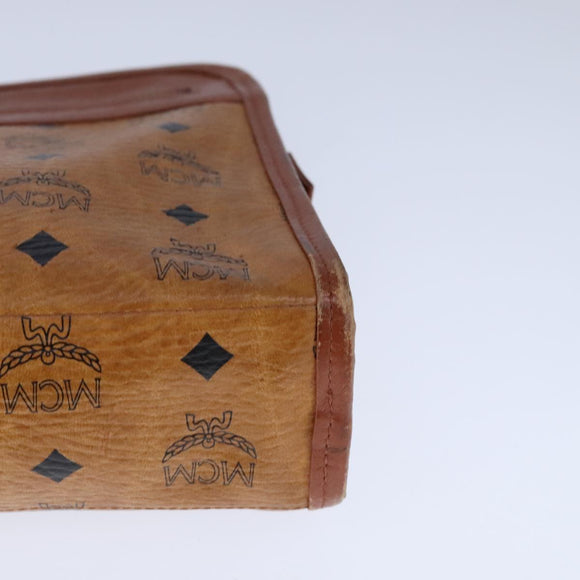 MCM Vicetos Logogram Clutch Bag PVC Leather Brown Gold Auth bs21066