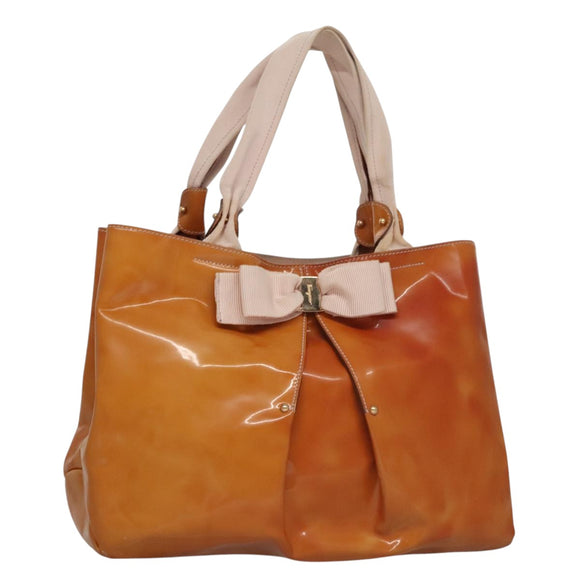 Salvatore Ferragamo Hand Bag Enamel Yellow Auth bs21081