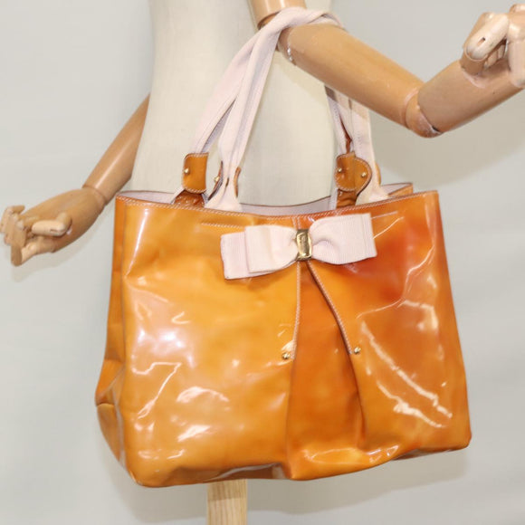 Salvatore Ferragamo Hand Bag Enamel Yellow Auth bs21081