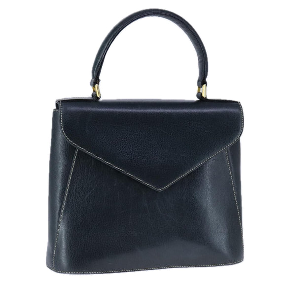Salvatore Ferragamo Gancini Hand Bag Leather Navy Gold Auth bs21083