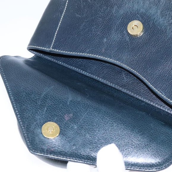 Salvatore Ferragamo Gancini Hand Bag Leather Navy Gold Auth bs21083