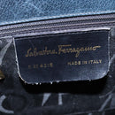 Salvatore Ferragamo Gancini Hand Bag Leather Navy Gold Auth bs21083-12