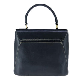 Salvatore Ferragamo Gancini Hand Bag Leather Navy Gold Auth bs21083 - 0