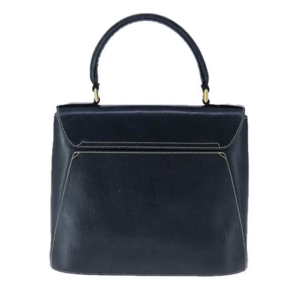 Salvatore Ferragamo Gancini Hand Bag Leather Navy Gold Auth bs21083