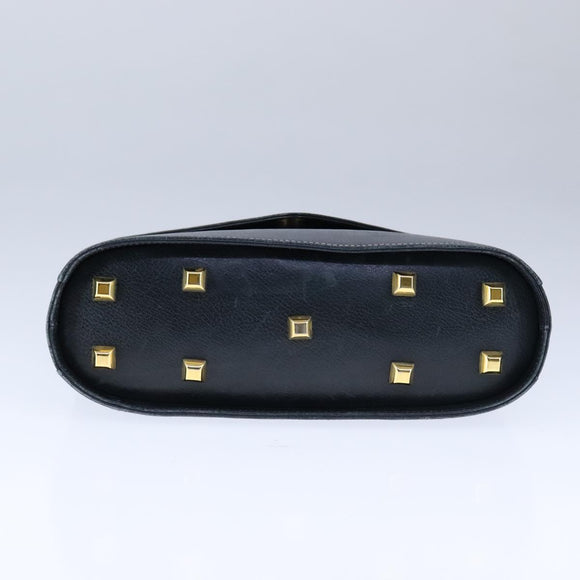 Salvatore Ferragamo Gancini Hand Bag Leather Navy Gold Auth bs21083