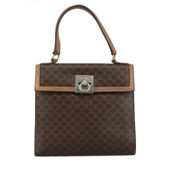CELINE Macadam Canvas Hand Bag PVC Leather 2way Brown Auth bs21088