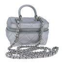 CHANEL Matelasse Hand Bag Caviar Skin 2way Silver CC Auth bs21131-1