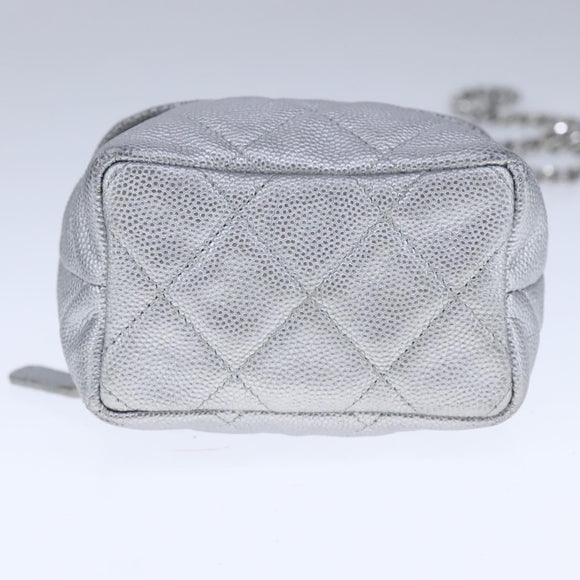 CHANEL Matelasse Hand Bag Caviar Skin 2way Silver CC Auth bs21131