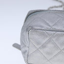 CHANEL Matelasse Hand Bag Caviar Skin 2way Silver CC Auth bs21131-9
